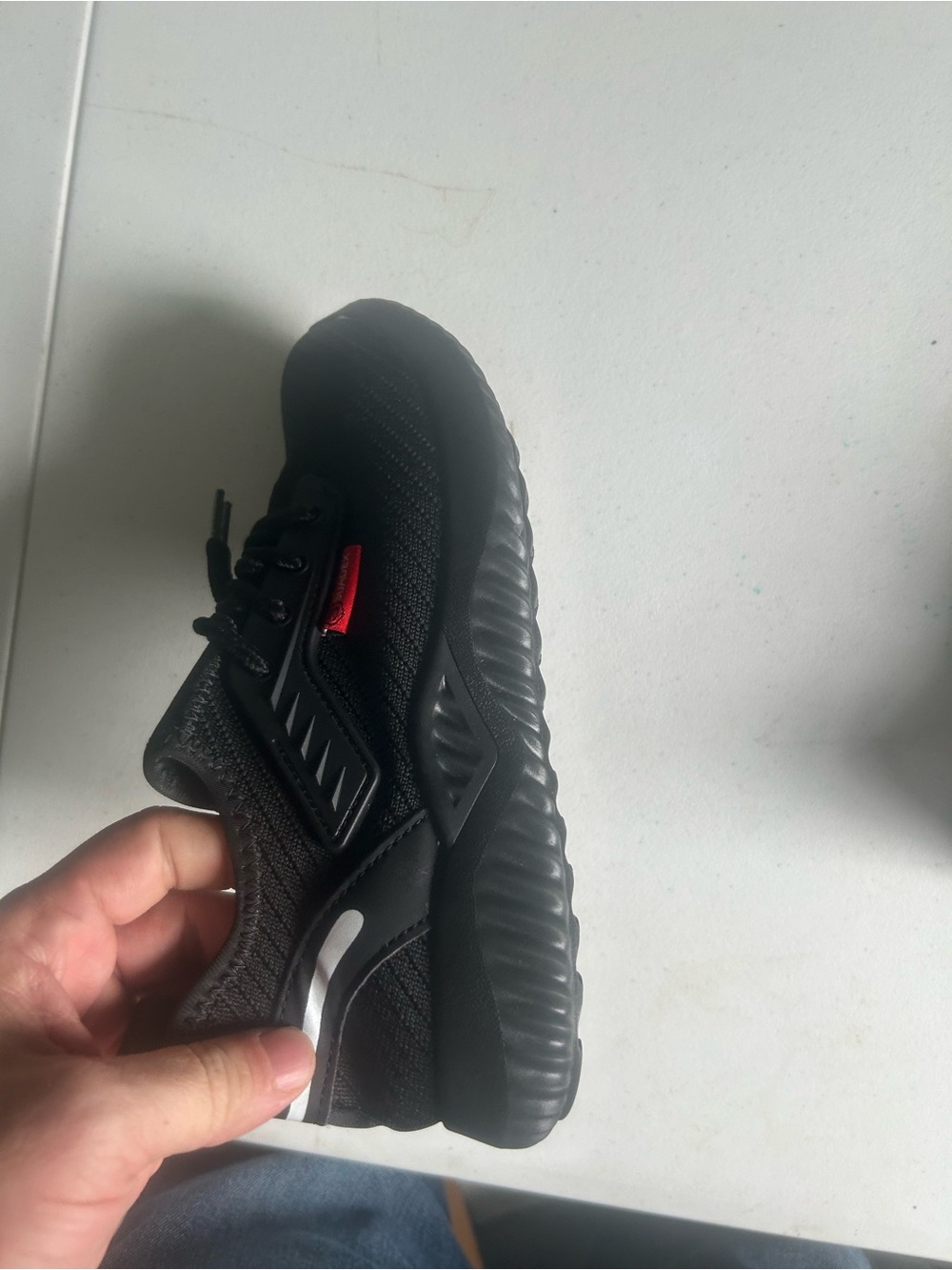 Men's Black Knit Sneakers with Red Detail - Picture 8 of 12